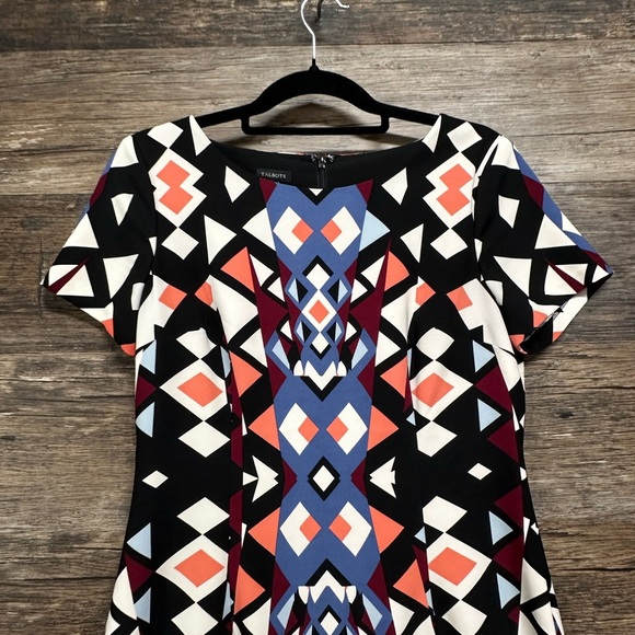 Talbots Geometric Black and White Sheath Mini Dress Crew Neck Short Sleeve - Picture 4 of 7